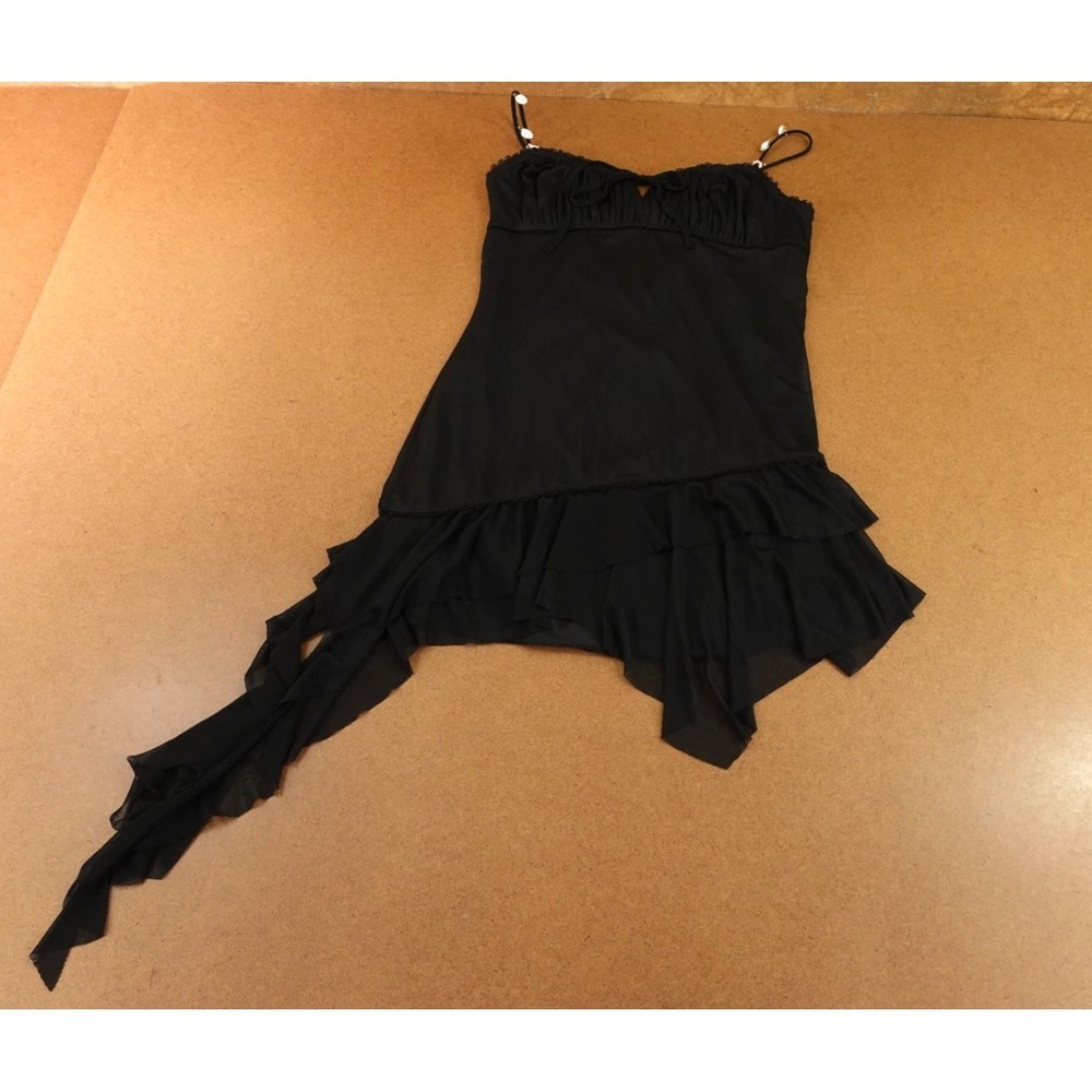 Urban Outfitters Womens Medium Black Rosebud Mesh Ruffle Mini Dress NWT